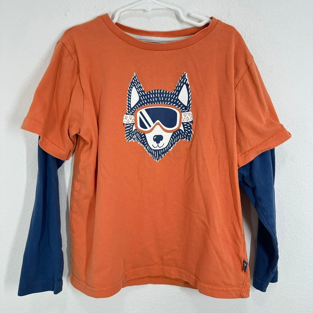 Kite Boys Size 9 Orange Orangic Cotton Fox Skiing Long Sleeve Tee Casual School